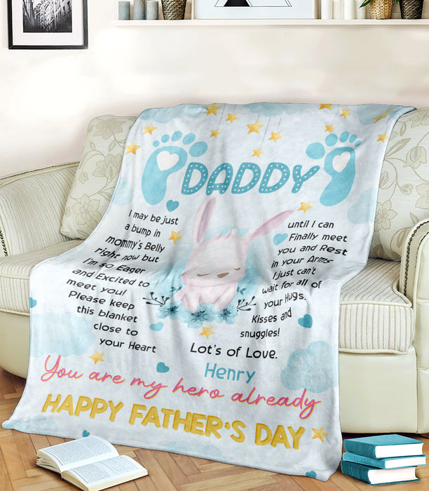 Personalized Fleece Blanket From Baby Boy To Time To Be Dad Cute Rabbit I Just Can't Wait Custom Name For Fathers Day