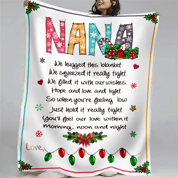 Personalized Blanket For Grandma Nana We Hugged This Blanket Christmas Design With Lights Custom Grandkids Name