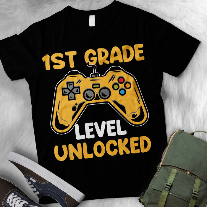 Personalized T-Shirt For Kids 1st Grade Level Unlocked Back To School Outfit Custom Grade Level