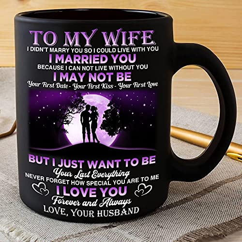 Personalized Coffee Mug For Wife From Husband Your First Date Kiss Love Silhouette Custom Name Black Cup Christmas Gifts