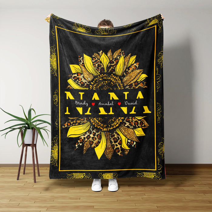 Personalized To My Grandma Blanket From Grandkids Nana Leopard Monogram Sunflower Custom Name Gifts For Christmas