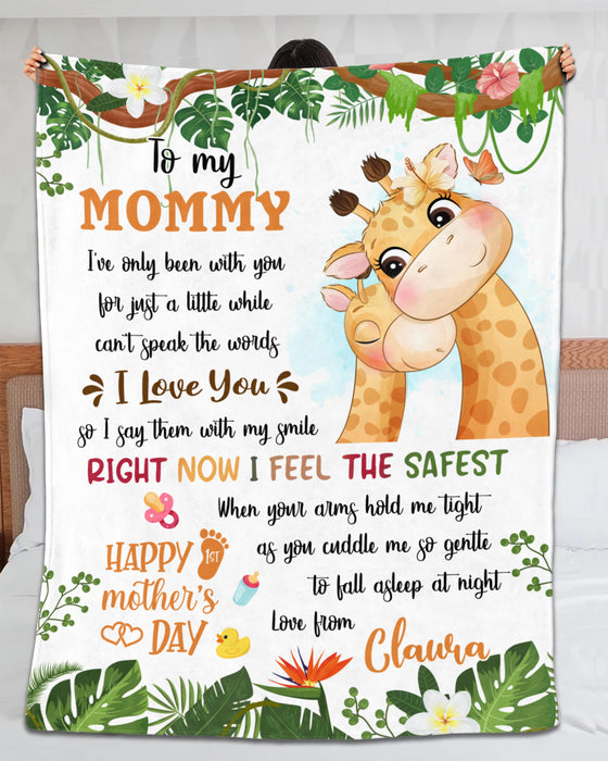 Personalized To My Mommy Blanket From Newborn Son Daughter Happy 1st Mother'S Day Cute Giraffe Printed Custom Name