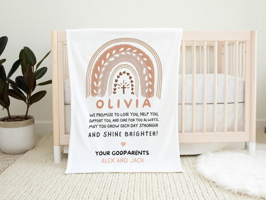 Personalized To My Goddaughter Blanket From Godparents Boho Rainbow Christ Cross Love You Custom Name Baptism Gifts
