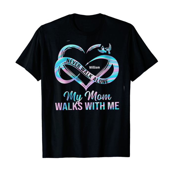 Personalized Memorial T-Shirt For Loss Of Mother My Mom Walks With Me Footprint Custom Name Remembrance Gifts