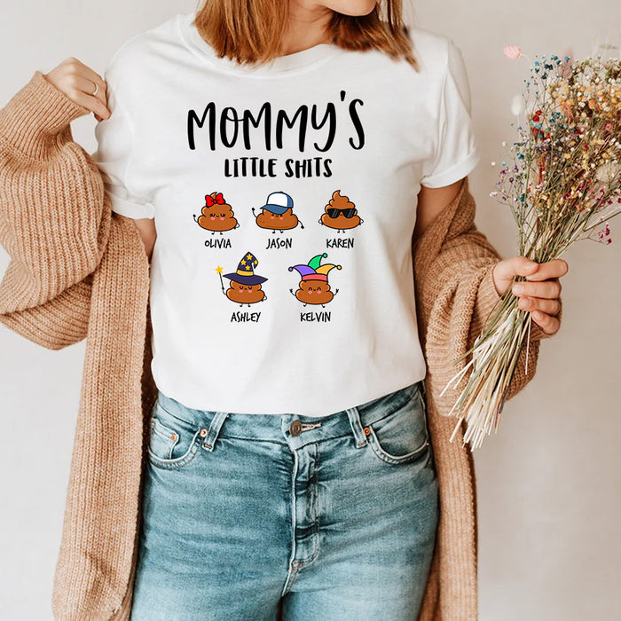 Personalized T-Shirt For Mom From Son Daughter Mommy's Little Shits Note Background Custom Name Gifts For Mothers Day
