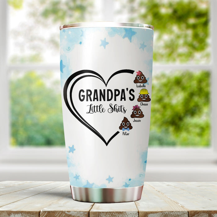 Personalized Tumbler For Grandpa From Grandkids Funny Little Shits Hearts Multi Theme Custom Name Travel Cup Xmas Gifts