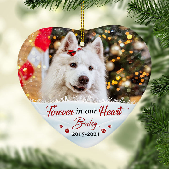Personalized Memorial Ornament For Pet Loss Forever In Our Heart Snow Field Pawprints Custom Name Photo Keepsake Gifts