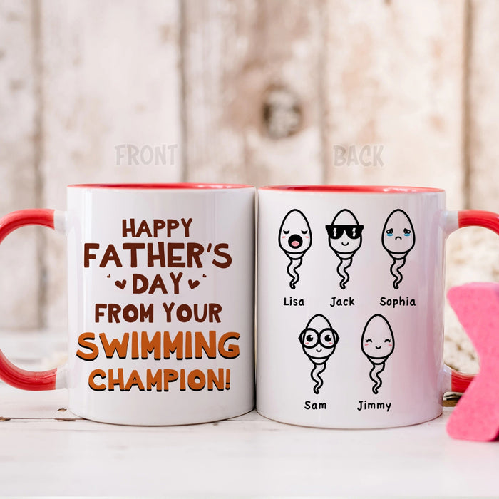 Personalized Accent Mug For Dad From Your Swimming Champion Funny Swimming Sperm Custom Kids Name 11 15oz Cup