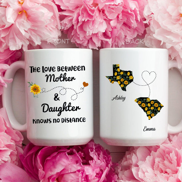 Personalized Coffee Mug For Mother State To State Sunflowers Printed Custom Name White Cup Long Distance Gifts Ideas