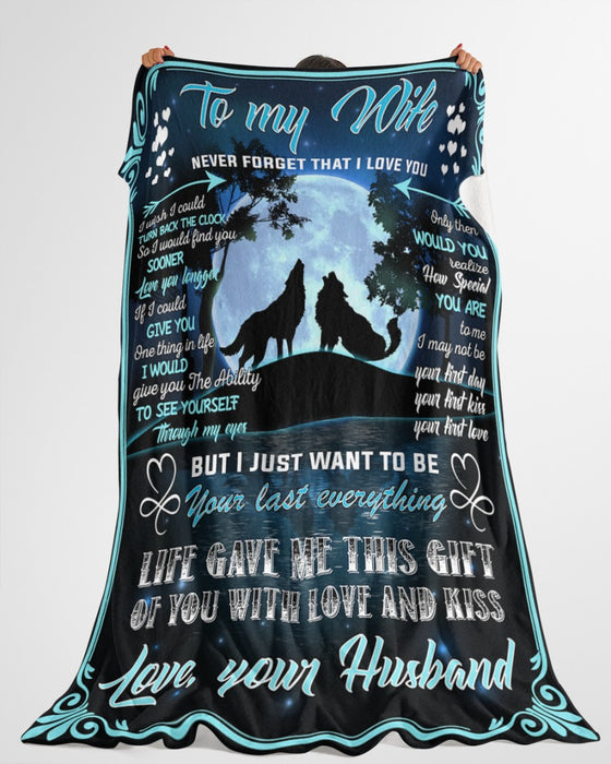 Personalized Blanket To My Wife From Husband Love You Wolf Couple Under The Moon Custom Name Valentine's Day Blanket