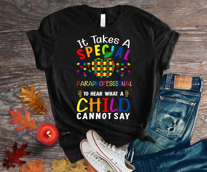Classic T-Shirt For Autism Awareness To Kids & Teachers It Takes A Special To Hear Colorful Puzzle Design