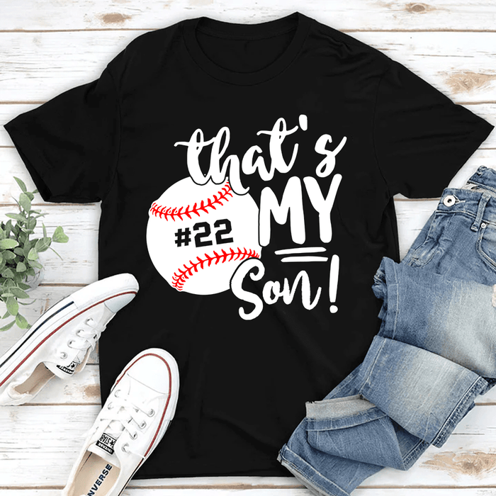 Personalized T-Shirt For Family Member That's My Son Baseball Lovers Gifts Custom Title & Number Game Day Shirt