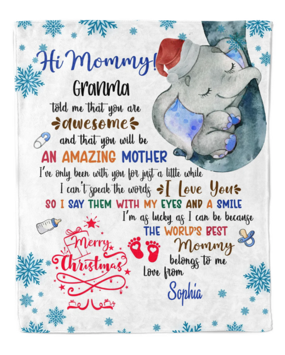 Personalized Blanket For Future Mom From Baby Snowflake Blue Elephant Baby Bottle Custom Name Gifts For First Christmas