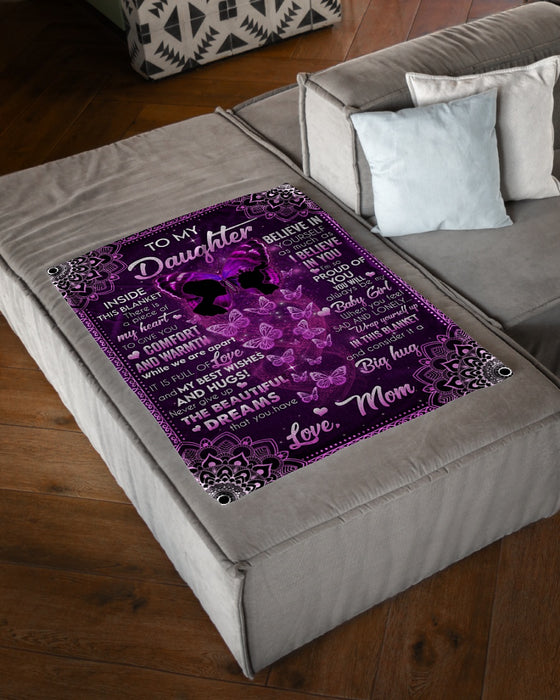 Personalized Blanket To My Daughter From Mom Mommy & Baby Print Butterfly Design Mandala Style Custom Name