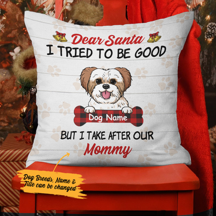 Personalized Square Pillow For Dog Owner Dear Santa We Tried To Be Plaid Custom Name Sofa Cushion Gifts For Christmas
