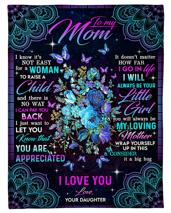 Personalized Blanket To My Mom From Daughter Flower And Butterfly Printed Galaxy Background Custom Name