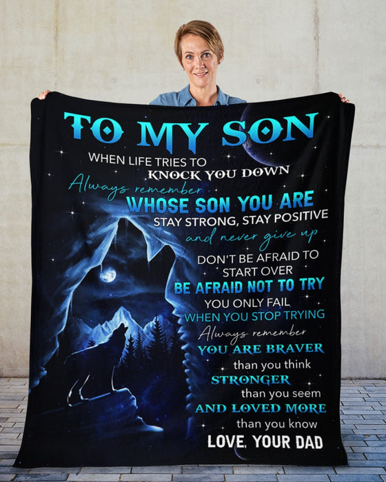 Personalized To My Son Blanket From Mom Dad Custom Name When Life Tries To Knock You Down Wolf Gifts For Birthday