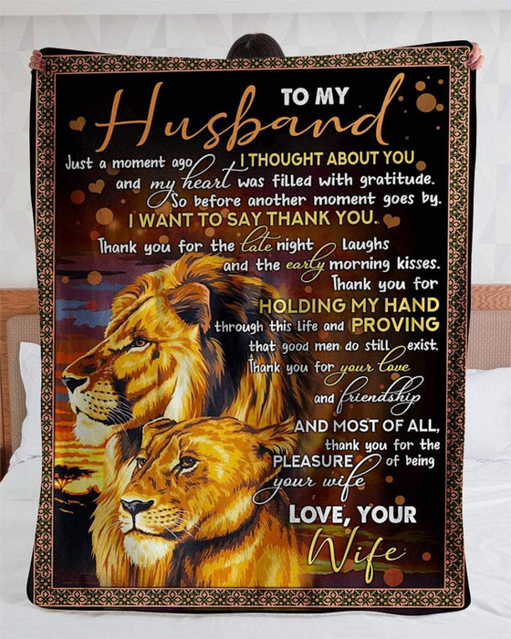 Personalized Fleece Blanket To My Husband Thank You For Holding My Hand Lion Couple Valentine Blanket Custom Name
