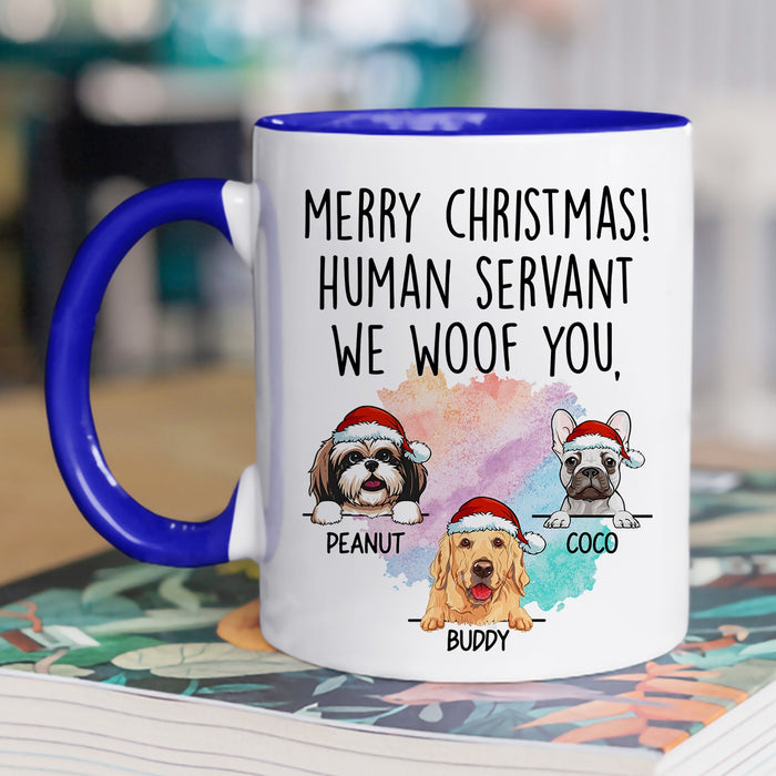 Personalized Coffee Mug Gifts For Dog Lovers Merry Christmas Human Servant Santa Hat Custom Name Accent Cup For Birthday