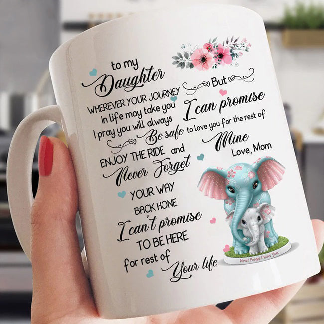Personalized To My Daughter Coffee Mug Elephant Pray You Will Always Be Safe Custom Name White Cup Gifts For Birthday