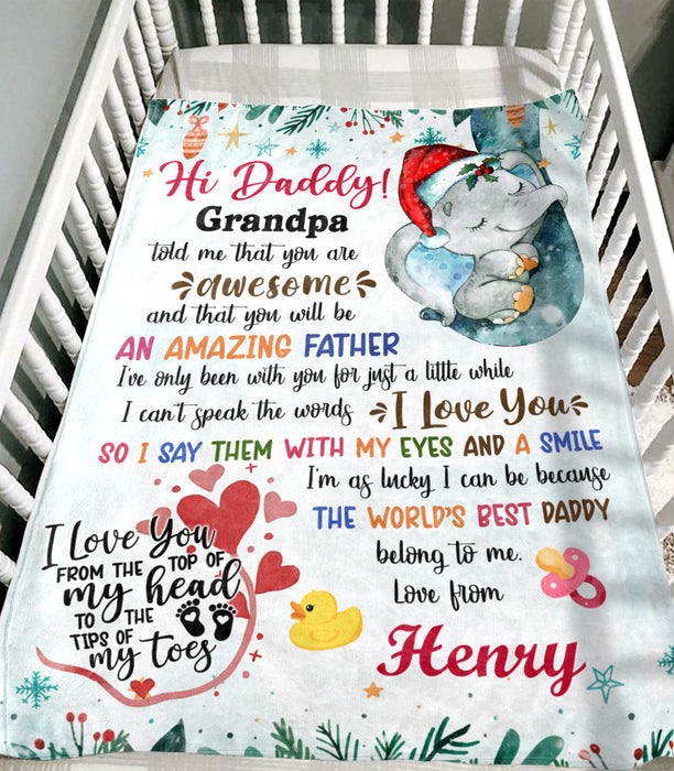 Personalized Blanket For New Dad From Baby Love From The Top Of My Head Elephant Custom Name Gifts For First Christmas
