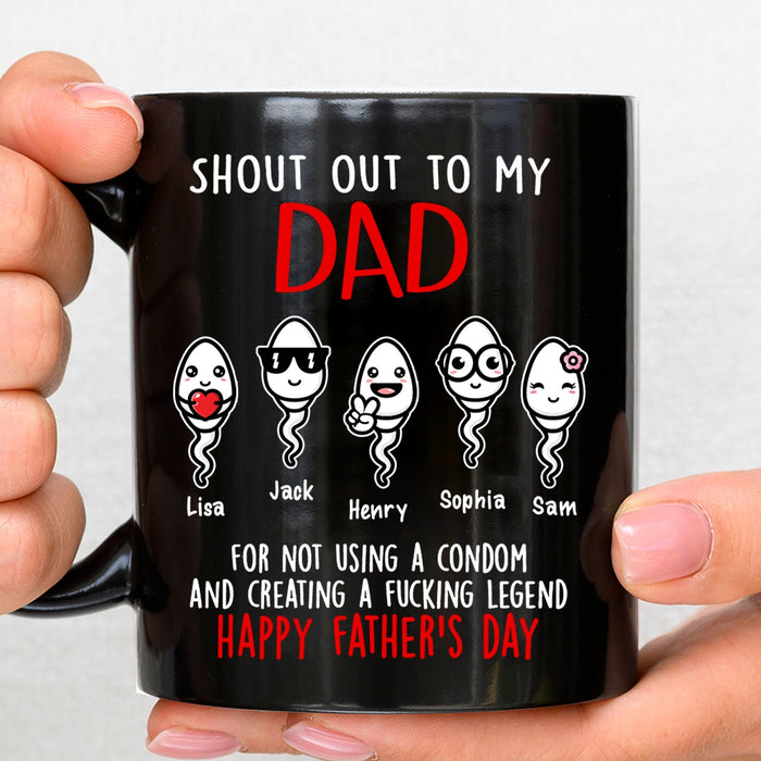 Personalized Ceramic Coffee Mug For Dad Shout Out Funny Naughty Swimming Sperm Custom Kids Name 11 15oz Cup