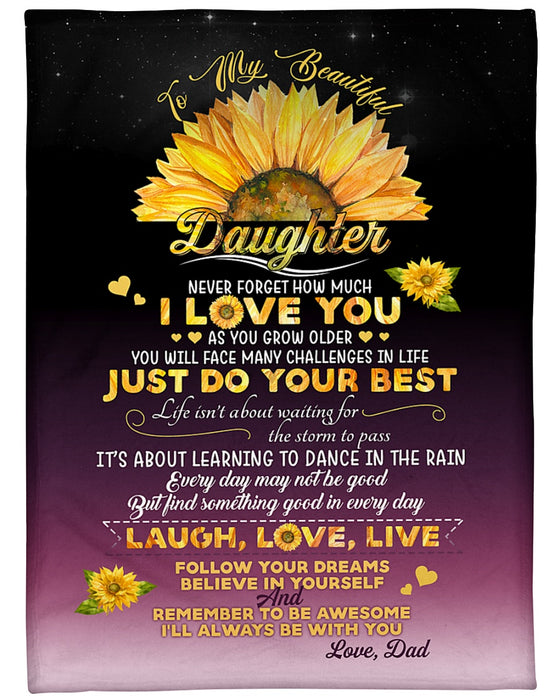 Personalized Blanket To My Daughter From Dad Learning To Dance Sunflower Print Star Night Background Custom Name