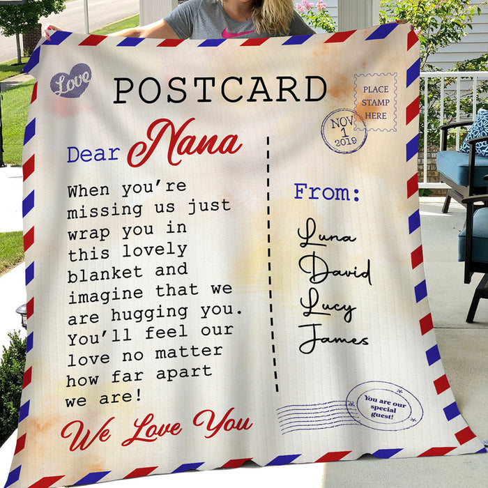 Personalized Postcard Letter Blanket For Grandma Mom Nana We Love You Love Airmail Blanket Custom Grandkids Name