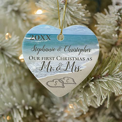 Personalized Ornament Gifts For Newlywed Our First Christmas As Mr & Mrs Beach Custom Name Tree Hanging On Christmas