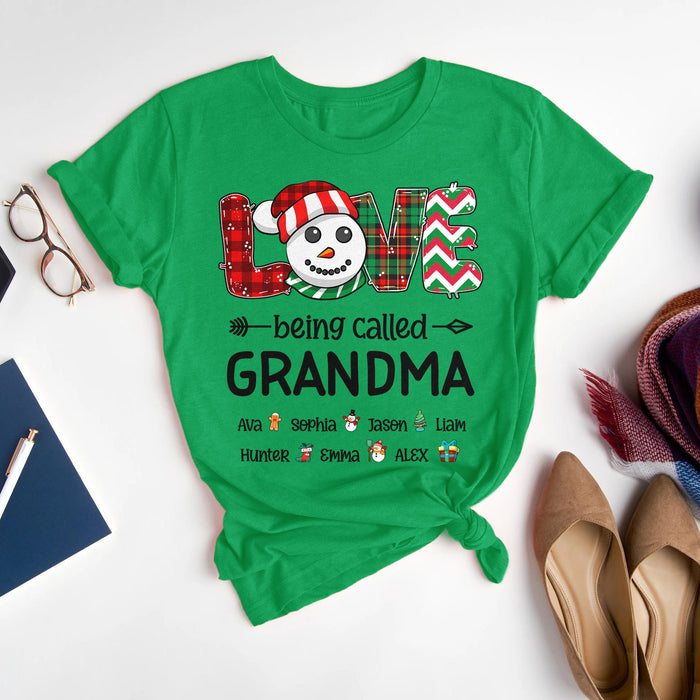 Personalized Sweatshirt For Grandma From Grandkids Love Being Called Snowman Plaid Custom Name Shirt Gifts For Christmas