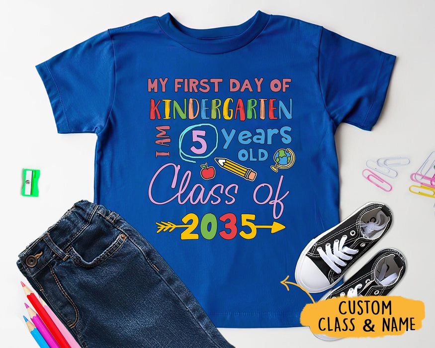 Personalized T-Shirt Gifts For Kids My First Day Of Kindergarten Apple Pencil Custom Grade Shirt Back To School Outfit