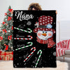 Personalized Fleece Blanket For Grandma Nana Snowman Candy Cane Printed Red Buffalo Plaid Design Custom Grandkids Name