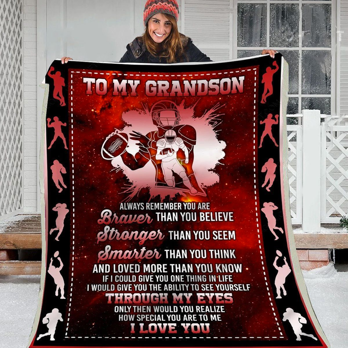 Personalized Sport Blanket To My Grandson American Football Lovers Pitcher Print Blankets Custom Name