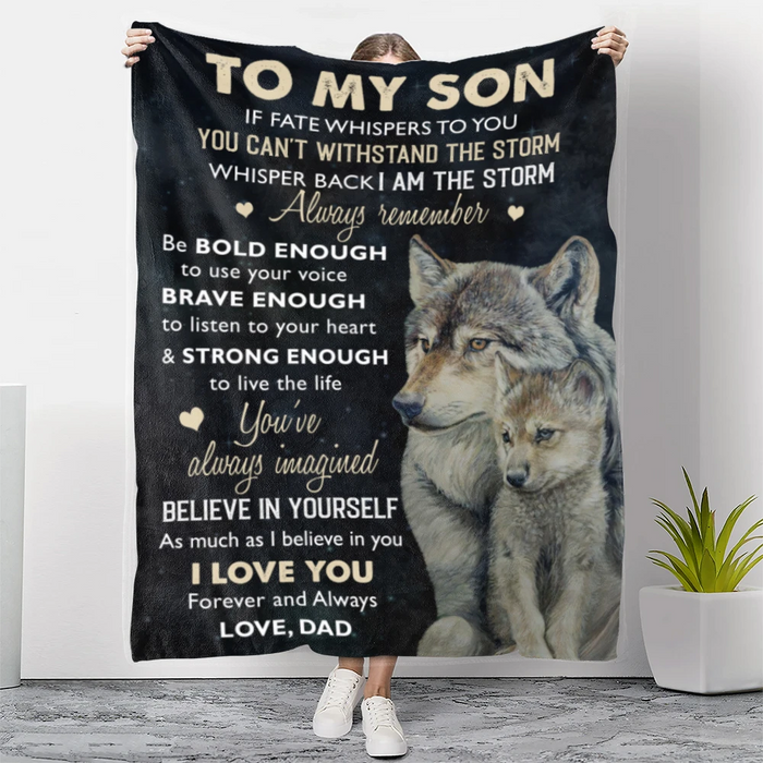 Personalized Fleece Blanket To My Son I Am The Storm Wolf Hugged Premium Blanket Custom Name