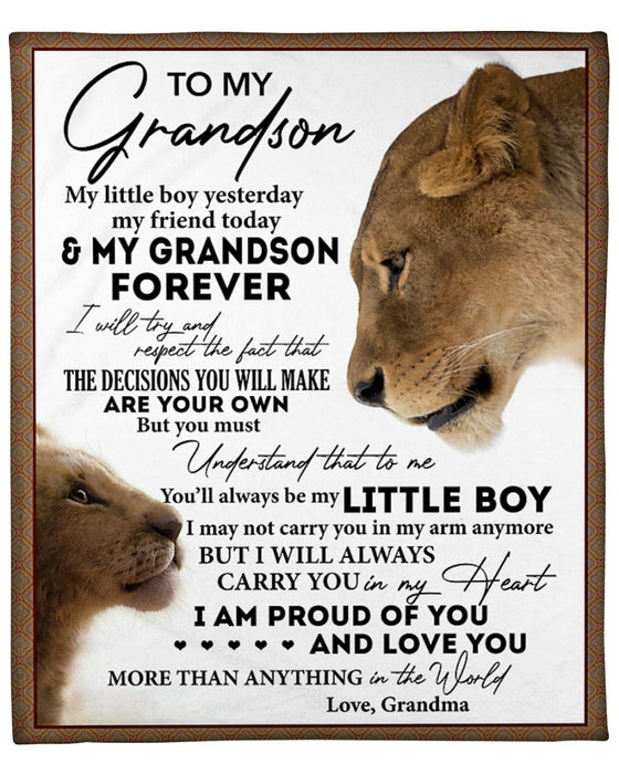Personalized Blanket To My Grandson From Grandma I Believe In You Old & Baby Lion Custom Name Premium Blanket