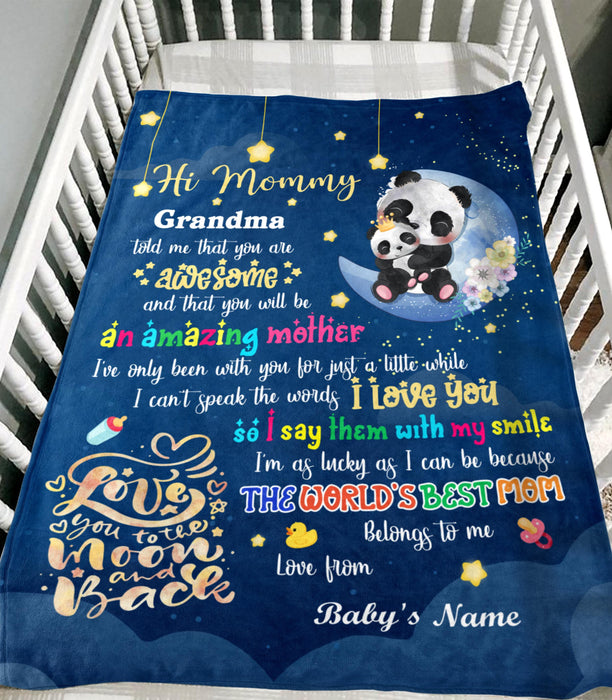 Personalized Hi Mommy Blanket From Newborn Baby You Will Be An Amazing Mother Hugging Panda Bear Printed Custom Name