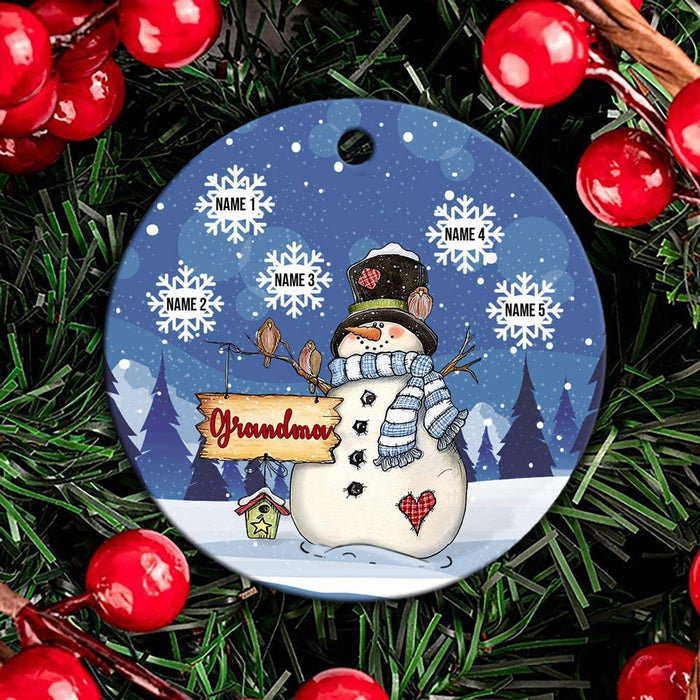 Personalized Ornament For Grandma From Grandchildren Snowman Snowflakes Sign Board Custom Name Gifts For Christmas