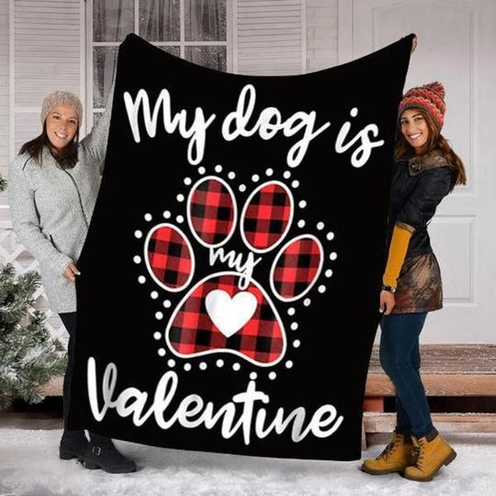Valentine'S Day Blanket For Dog Lovers My Dog Is My Valentine Cute Heart Paw Print Printed Red Plaid Design