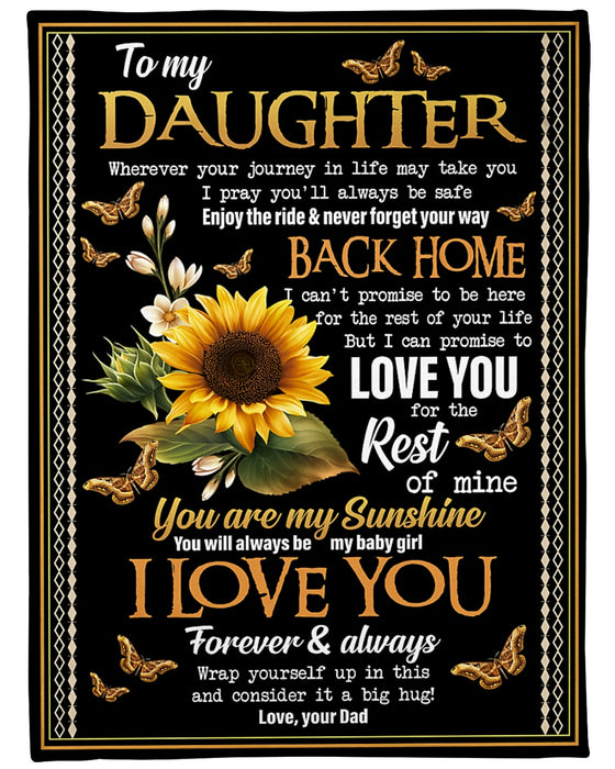 Personalized Blanket To My Daughter From Dad My Sunshine Sunflower & Butterfly Print Vintage Design Custom Name