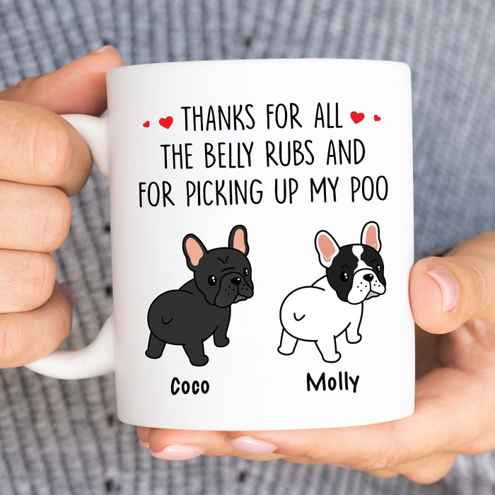 Personalized Coffee Mug Gifts For Dog Owners  Bulldog Thanks For All The Belly Rubs Custom Name White Cup For Christmas