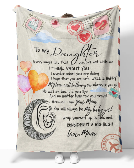 Personalized Love Airmail Blanket To My Daughter Moon & Heart Ball Letter Fleece Blanket Custom Name