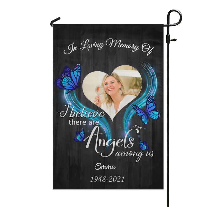 Personalized Memorial Flag For Family In Heaven Butterflies I Believe Angles Custom Name Photo Cemetery Decoration