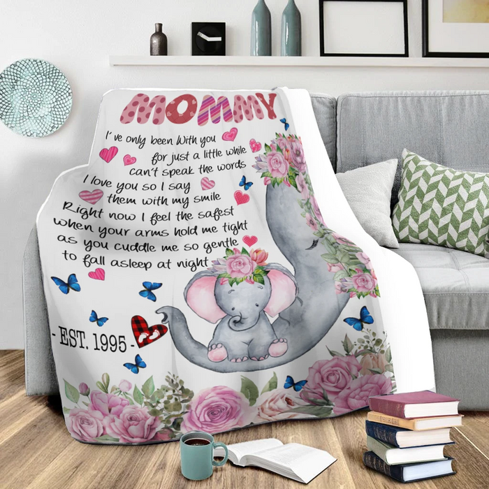 Personalized Pink Flower Elephants Fleece Blanket To My Mommy From Baby Bump I'M Only Been With You Custom Name And Year