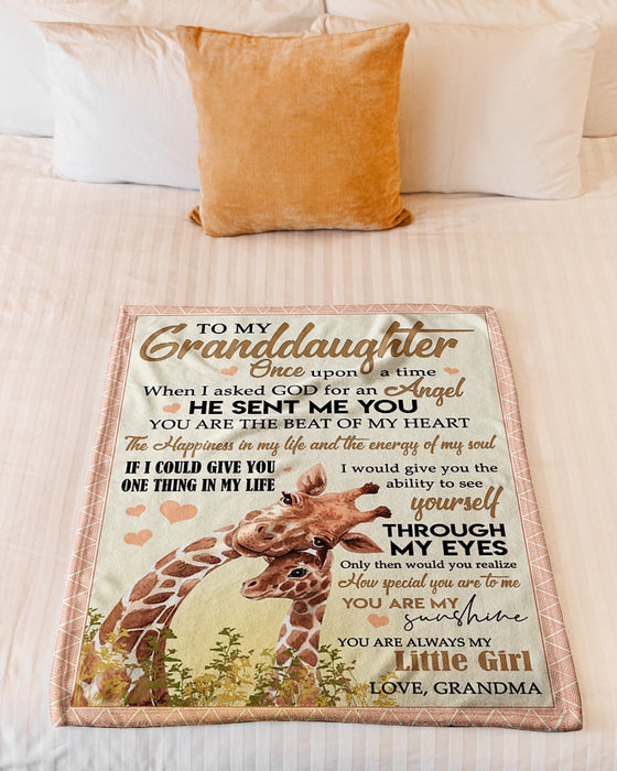 Personalized To My Granddaughter Blanket From Grandpa Grandma Cute Giraffe The Beat Of My Heart Custom Name Xmas Gifts