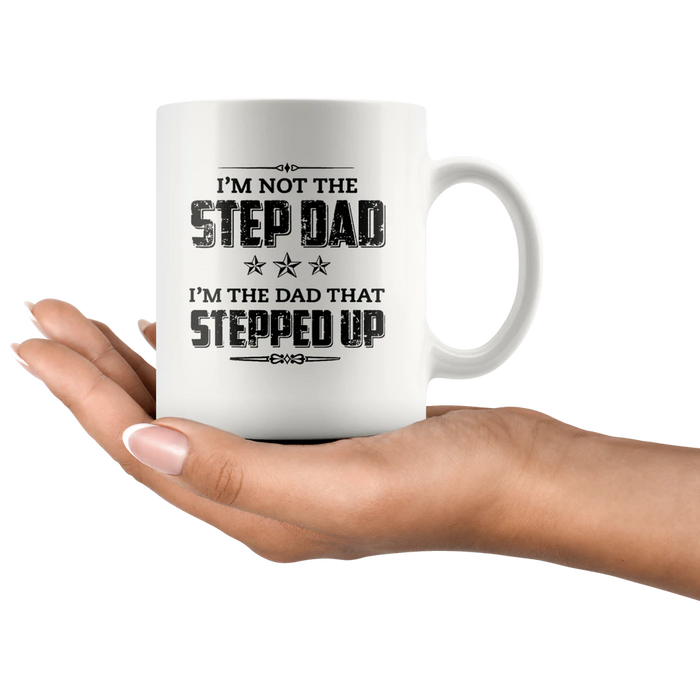 Funny Ceramic Coffee Mug For Bonus Dad Stepped Up Vintage Design Star Printed 11 15oz Father's Day Cup
