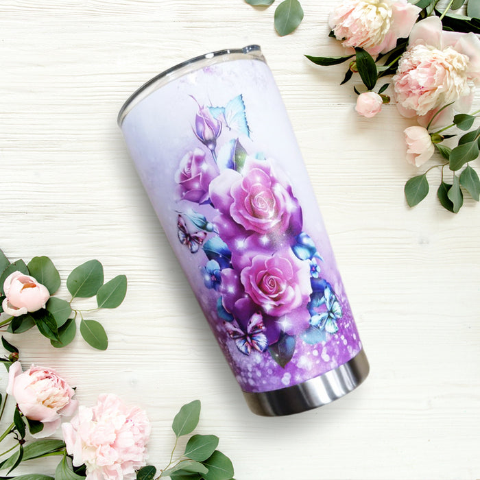 Personalized Tumbler To Mommy  Butterflies Roses I'm Forever Grateful Gifts For Mom Custom Name Travel Cup For Birthday
