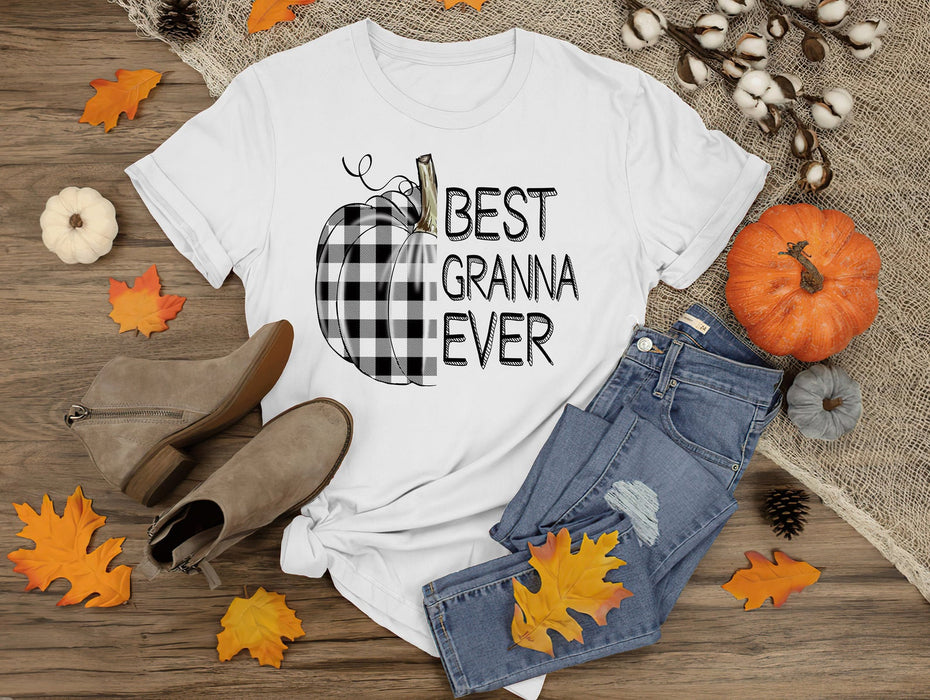 Personalized T-Shirt For Grandma Best Granna Ever Haft Of Pumpkin Printed Plaid Design Custom Nickname Fall Shirt