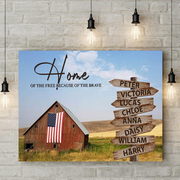 Personalized Wall Art Canvas For Family Home Of The Free USA Flag House Street Sign Poster Print Custom Multi Name