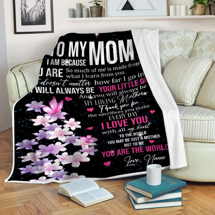 Personalized Lovely Blanket To My Mom On Mothers Day Pink Butterfly & Flower Blankets Custom Name