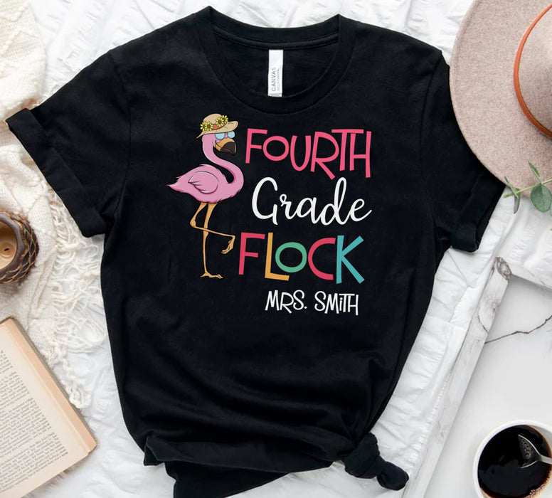 Personalized T-Shirt For Teachers Beautiful Flamingo Design With Sunflower Custom Name Back To School Outfit